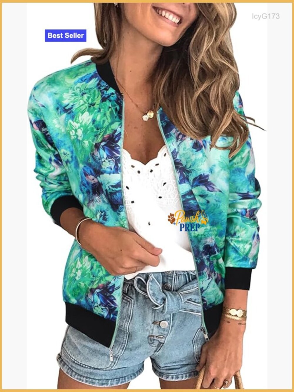 Women's Casual Floral Zip Up Bomber Jacket Lightweight Short Outwear with